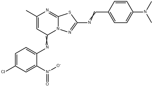 5-({4-chloro-2-nitrophenyl}imino)-2-{[4-(dimethylamino)benzylidene]amino}-7-methyl-5H-[1,3,4]thiadiazolo[3,2-a]pyrimidine Struktur