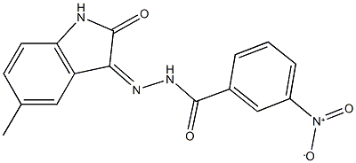 3-nitro-N'-(5-methyl-2-oxo-1,2-dihydro-3H-indol-3-ylidene)benzohydrazide Struktur