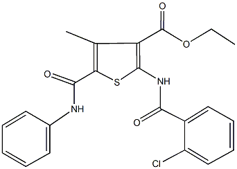 ethyl 5-(anilinocarbonyl)-2-[(2-chlorobenzoyl)amino]-4-methyl-3-thiophenecarboxylate Struktur