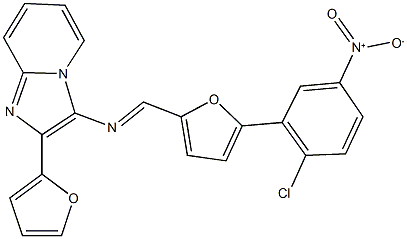 3-{[(5-{2-chloro-5-nitrophenyl}-2-furyl)methylene]amino}-2-(2-furyl)imidazo[1,2-a]pyridine Struktur