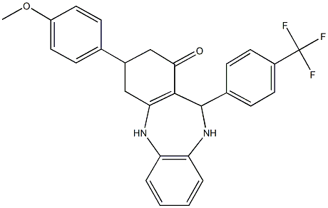 3-(4-methoxyphenyl)-11-[4-(trifluoromethyl)phenyl]-2,3,4,5,10,11-hexahydro-1H-dibenzo[b,e][1,4]diazepin-1-one Struktur