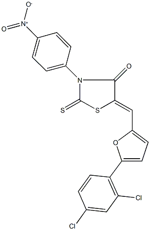 5-{[5-(2,4-dichlorophenyl)-2-furyl]methylene}-3-{4-nitrophenyl}-2-thioxo-1,3-thiazolidin-4-one Struktur