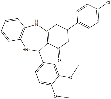 3-(4-chlorophenyl)-11-(3,4-dimethoxyphenyl)-2,3,4,5,10,11-hexahydro-1H-dibenzo[b,e][1,4]diazepin-1-one Struktur