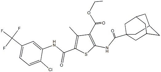 ethyl 2-[(1-adamantylcarbonyl)amino]-5-{[2-chloro-5-(trifluoromethyl)anilino]carbonyl}-4-methyl-3-thiophenecarboxylate Struktur