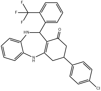 3-(4-chlorophenyl)-11-[2-(trifluoromethyl)phenyl]-2,3,4,5,10,11-hexahydro-1H-dibenzo[b,e][1,4]diazepin-1-one Struktur