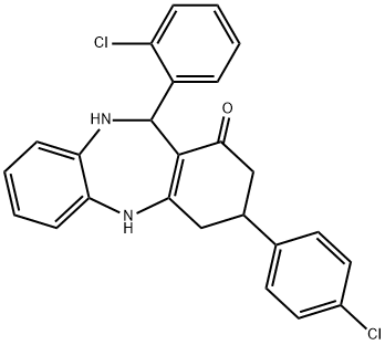 11-(2-chlorophenyl)-3-(4-chlorophenyl)-2,3,4,5,10,11-hexahydro-1H-dibenzo[b,e][1,4]diazepin-1-one Struktur