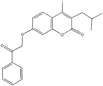 3-isobutyl-4-methyl-7-(2-oxo-2-phenylethoxy)-2H-chromen-2-one Struktur