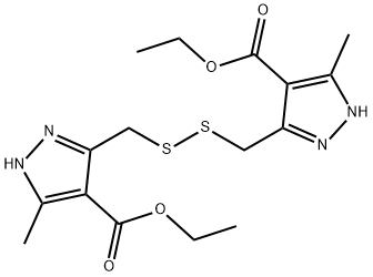 ethyl 3-[({[4-(ethoxycarbonyl)-5-methyl-1H-pyrazol-3-yl]methyl}disulfanyl)methyl]-5-methyl-1H-pyrazole-4-carboxylate Struktur