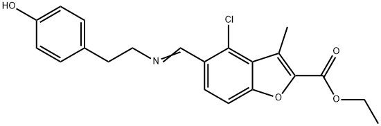 ethyl 4-chloro-5-({[2-(4-hydroxyphenyl)ethyl]imino}methyl)-3-methyl-1-benzofuran-2-carboxylate Struktur