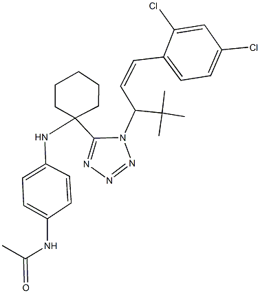 N-{4-[(1-{1-[1-tert-butyl-3-(2,4-dichlorophenyl)-2-propenyl]-1H-tetraazol-5-yl}cyclohexyl)amino]phenyl}acetamide Struktur