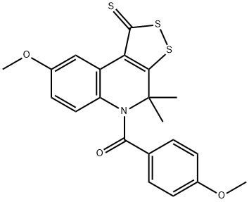 8-methoxy-5-(4-methoxybenzoyl)-4,4-dimethyl-4,5-dihydro-1H-[1,2]dithiolo[3,4-c]quinoline-1-thione Struktur