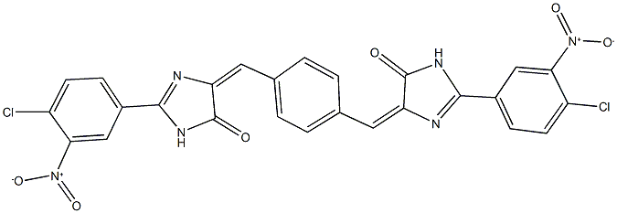 2-{4-chloro-3-nitrophenyl}-5-{4-[(2-{4-chloro-3-nitrophenyl}-5-oxo-1,5-dihydro-4H-imidazol-4-ylidene)methyl]benzylidene}-3,5-dihydro-4H-imidazol-4-one Struktur