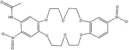 N-{3,14-bisnitro-6,7,9,10,17,18,20,21-octahydrodibenzo[b,k][1,4,7,10,13,16]hexaoxacyclooctadecin-2-yl}acetamide Struktur