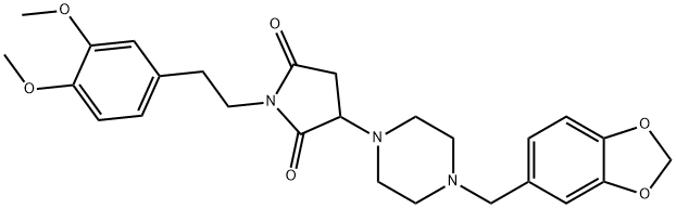 3-[4-(1,3-benzodioxol-5-ylmethyl)-1-piperazinyl]-1-[2-(3,4-dimethoxyphenyl)ethyl]-2,5-pyrrolidinedione Struktur