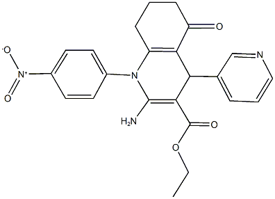 ethyl 2-amino-1-{4-nitrophenyl}-5-oxo-4-(3-pyridinyl)-1,4,5,6,7,8-hexahydro-3-quinolinecarboxylate Struktur