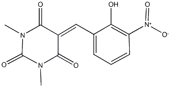 5-{2-hydroxy-3-nitrobenzylidene}-1,3-dimethyl-2,4,6(1H,3H,5H)-pyrimidinetrione Struktur