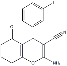 2-amino-4-(3-iodophenyl)-5-oxo-5,6,7,8-tetrahydro-4H-chromene-3-carbonitrile Struktur