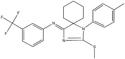 N-[1-(4-methylphenyl)-2-(methylsulfanyl)-1,3-diazaspiro[4.5]dec-2-en-4-ylidene]-N-[3-(trifluoromethyl)phenyl]amine Struktur