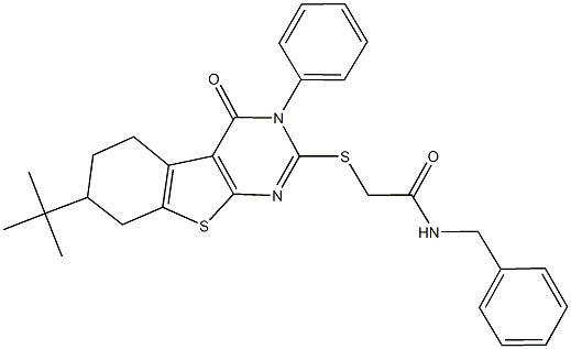 N-benzyl-2-[(7-tert-butyl-4-oxo-3-phenyl-3,4,5,6,7,8-hexahydro[1]benzothieno[2,3-d]pyrimidin-2-yl)sulfanyl]acetamide Struktur