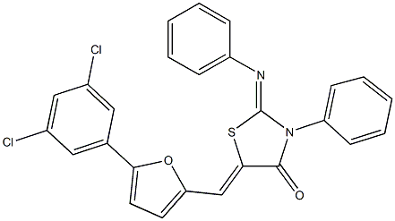 5-{[5-(3,5-dichlorophenyl)-2-furyl]methylene}-3-phenyl-2-(phenylimino)-1,3-thiazolidin-4-one Struktur