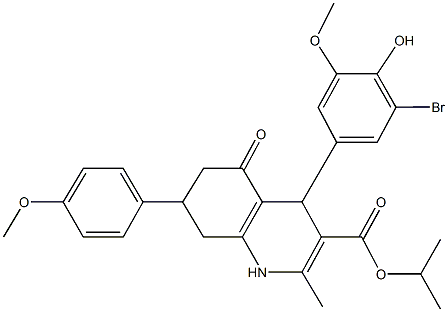 isopropyl 4-(3-bromo-4-hydroxy-5-methoxyphenyl)-7-(4-methoxyphenyl)-2-methyl-5-oxo-1,4,5,6,7,8-hexahydro-3-quinolinecarboxylate Struktur