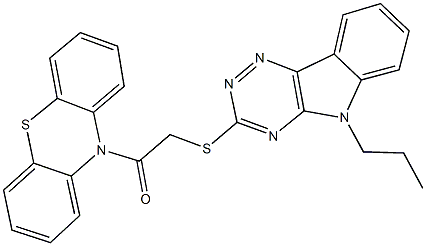 10-{[(5-propyl-5H-[1,2,4]triazino[5,6-b]indol-3-yl)sulfanyl]acetyl}-10H-phenothiazine Struktur