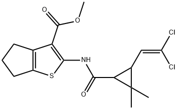 methyl 2-({[3-(2,2-dichlorovinyl)-2,2-dimethylcyclopropyl]carbonyl}amino)-5,6-dihydro-4H-cyclopenta[b]thiophene-3-carboxylate Struktur