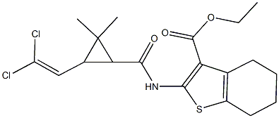 ethyl 2-({[3-(2,2-dichlorovinyl)-2,2-dimethylcyclopropyl]carbonyl}amino)-4,5,6,7-tetrahydro-1-benzothiophene-3-carboxylate Struktur