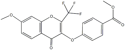 methyl 4-{[7-methoxy-4-oxo-2-(trifluoromethyl)-4H-chromen-3-yl]oxy}benzoate Struktur