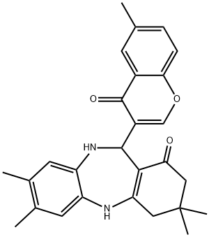 3,3,7,8-tetramethyl-11-(6-methyl-4-oxo-4H-chromen-3-yl)-2,3,4,5,10,11-hexahydro-1H-dibenzo[b,e][1,4]diazepin-1-one Struktur