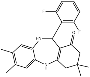 11-(2,6-difluorophenyl)-3,3,7,8-tetramethyl-2,3,4,5,10,11-hexahydro-1H-dibenzo[b,e][1,4]diazepin-1-one Struktur