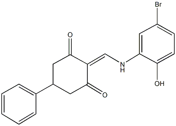 2-[(5-bromo-2-hydroxyanilino)methylene]-5-phenyl-1,3-cyclohexanedione Struktur