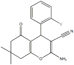 2-amino-4-(2-iodophenyl)-7,7-dimethyl-5-oxo-5,6,7,8-tetrahydro-4H-chromene-3-carbonitrile Struktur