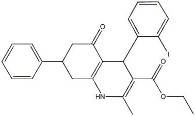 ethyl 4-(2-iodophenyl)-2-methyl-5-oxo-7-phenyl-1,4,5,6,7,8-hexahydro-3-quinolinecarboxylate Struktur