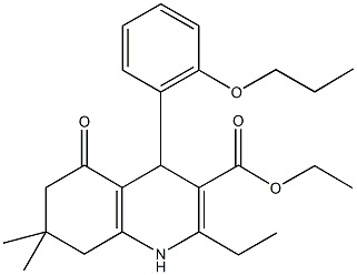 ethyl 2-ethyl-7,7-dimethyl-5-oxo-4-[2-(propyloxy)phenyl]-1,4,5,6,7,8-hexahydroquinoline-3-carboxylate Struktur