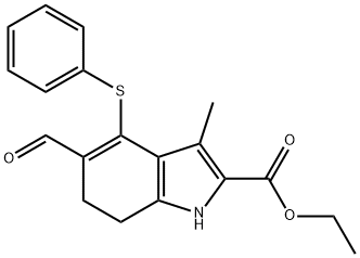 ethyl 5-formyl-3-methyl-4-(phenylsulfanyl)-6,7-dihydro-1H-indole-2-carboxylate Struktur