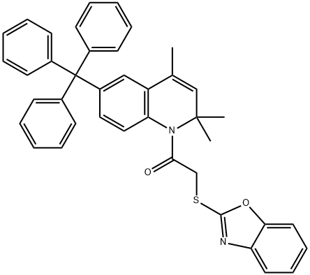 1-[(1,3-benzoxazol-2-ylsulfanyl)acetyl]-2,2,4-trimethyl-6-trityl-1,2-dihydroquinoline Struktur