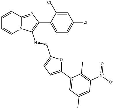 2-(2,4-dichlorophenyl)-3-{[(5-{3-nitro-2,5-dimethylphenyl}-2-furyl)methylene]amino}imidazo[1,2-a]pyridine Struktur