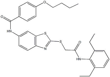 4-butoxy-N-(2-{[2-(2,6-diethylanilino)-2-oxoethyl]sulfanyl}-1,3-benzothiazol-6-yl)benzamide Struktur