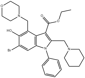 ethyl 6-bromo-5-hydroxy-4-(4-morpholinylmethyl)-1-phenyl-2-(1-piperidinylmethyl)-1H-indole-3-carboxylate Struktur