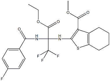 methyl 2-({1-(ethoxycarbonyl)-2,2,2-trifluoro-1-[(4-fluorobenzoyl)amino]ethyl}amino)-4,5,6,7-tetrahydro-1-benzothiophene-3-carboxylate Struktur