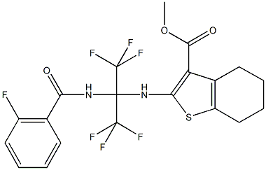 methyl 2-{[2,2,2-trifluoro-1-[(2-fluorobenzoyl)amino]-1-(trifluoromethyl)ethyl]amino}-4,5,6,7-tetrahydro-1-benzothiophene-3-carboxylate Struktur