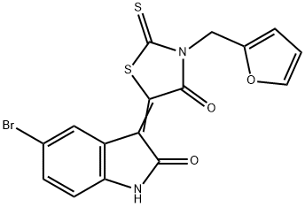 5-bromo-3-[3-(2-furylmethyl)-4-oxo-2-thioxo-1,3-thiazolidin-5-ylidene]-1,3-dihydro-2H-indol-2-one Struktur