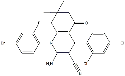 2-amino-1-(4-bromo-2-fluorophenyl)-4-(2,4-dichlorophenyl)-7,7-dimethyl-5-oxo-1,4,5,6,7,8-hexahydro-3-quinolinecarbonitrile Struktur