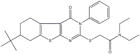 2-[(7-tert-butyl-4-oxo-3-phenyl-3,4,5,6,7,8-hexahydro[1]benzothieno[2,3-d]pyrimidin-2-yl)sulfanyl]-N,N-diethylacetamide Struktur