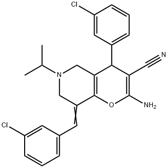 2-amino-8-(3-chlorobenzylidene)-4-(3-chlorophenyl)-6-isopropyl-5,6,7,8-tetrahydro-4H-pyrano[3,2-c]pyridine-3-carbonitrile Struktur