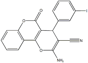 2-amino-4-(3-iodophenyl)-5-oxo-4H,5H-pyrano[3,2-c]chromene-3-carbonitrile Struktur