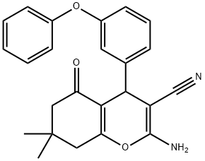 2-amino-7,7-dimethyl-5-oxo-4-(3-phenoxyphenyl)-5,6,7,8-tetrahydro-4H-chromene-3-carbonitrile Struktur