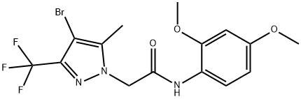 2-[4-bromo-5-methyl-3-(trifluoromethyl)-1H-pyrazol-1-yl]-N-(2,4-dimethoxyphenyl)acetamide Struktur