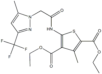 diethyl 3-methyl-5-({[5-methyl-3-(trifluoromethyl)-1H-pyrazol-1-yl]acetyl}amino)-2,4-thiophenedicarboxylate Struktur